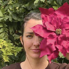 Tereza with her satin poinsettia